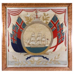 Antique British Sailor's Flag of Nations Woolwork of HMS Victoria