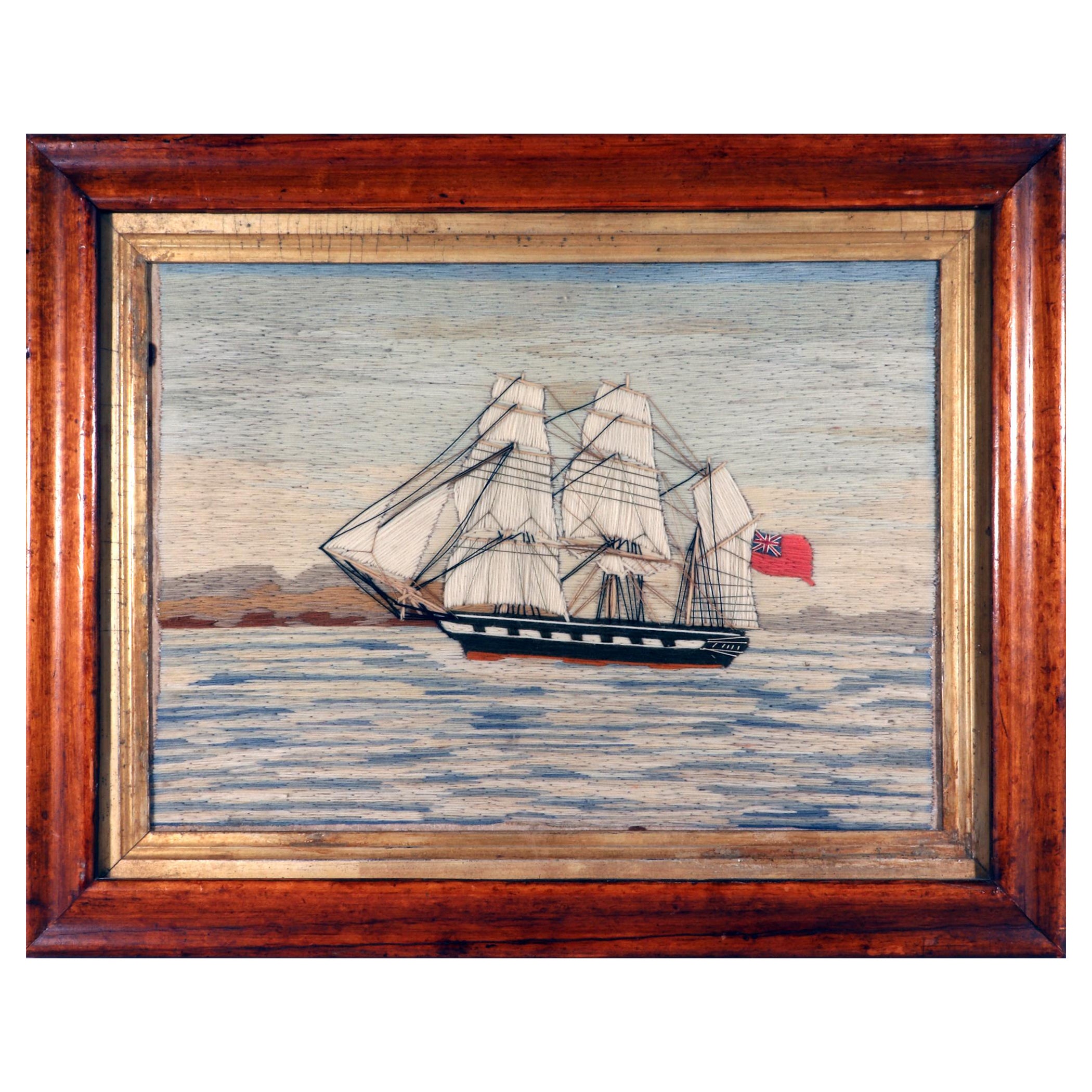 British Sailor's Woolwork of a Royal Navy Ship with Red Ensign For Sale