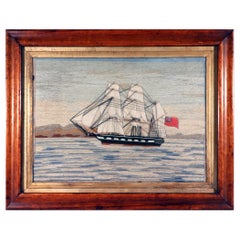 British Sailor's Woolwork of a Royal Navy Ship with Red Ensign