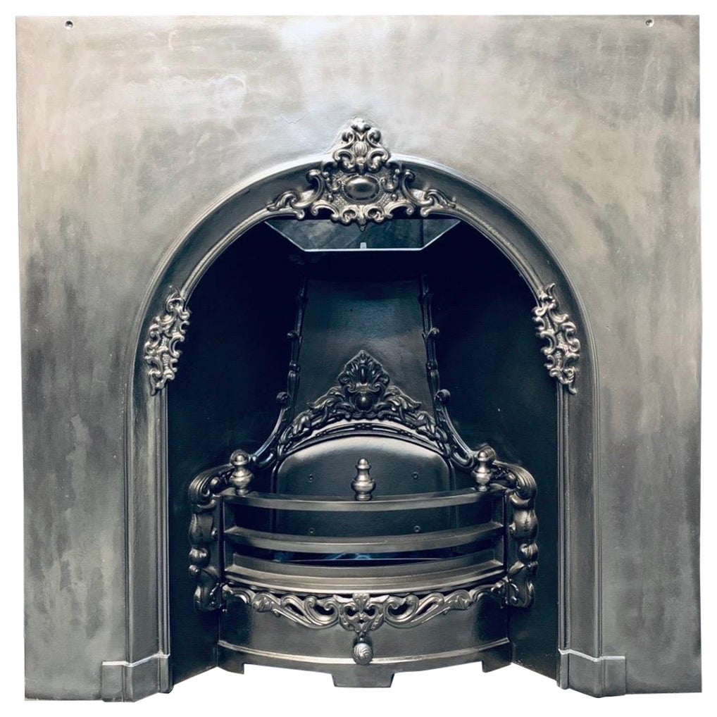 Victorian Style Arched Cast Iron Fireplace Insert For Sale