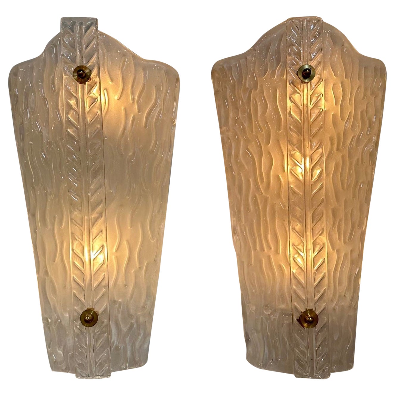 Pair of Modern Frosted Murano Glass Sconces