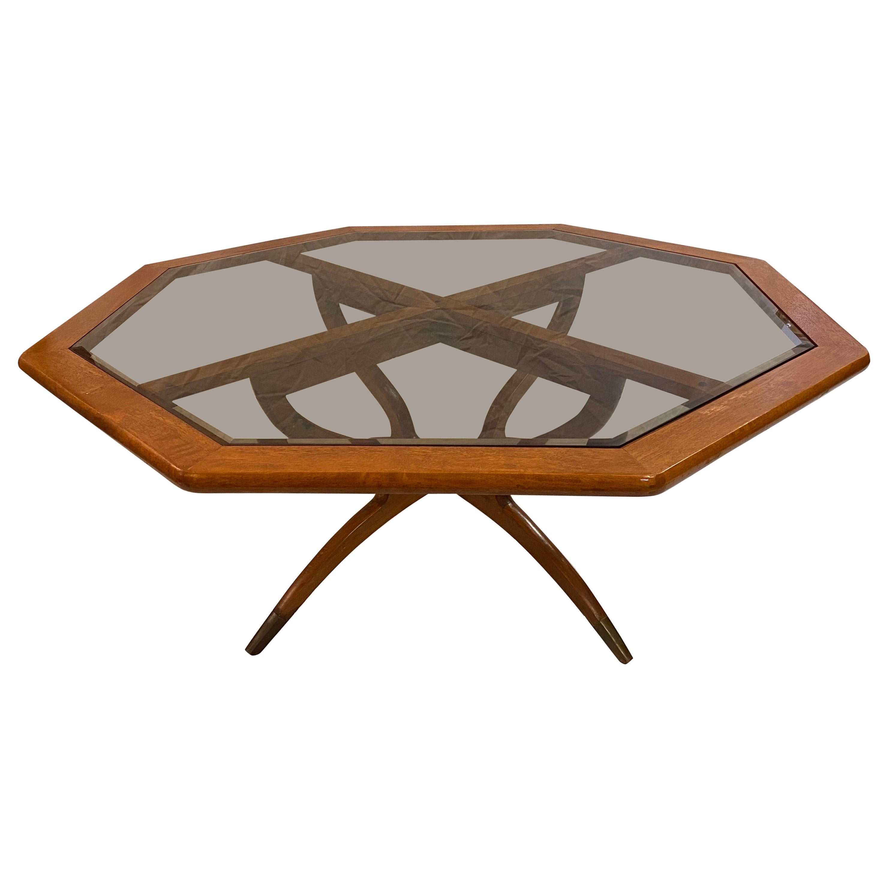 Mid-Century Modern Walnut and Smoked Glass Coffee Table