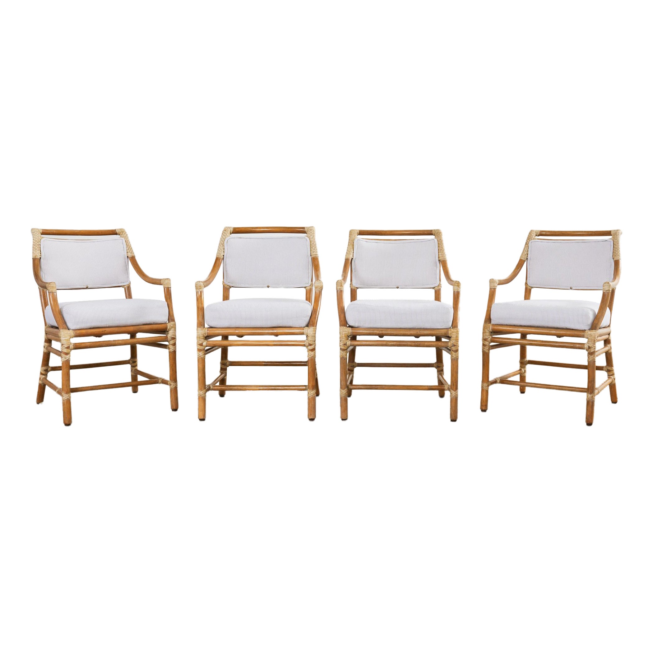 Set of Four McGuire Rattan Organic Modern Dining Armchairs