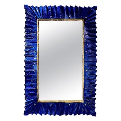 Miroir plié moderne en verre de Murano bleu