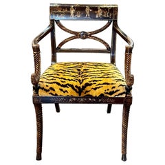 Antique English Regency Chinoiserie Armchair with Scalamandre Tiger Velvet