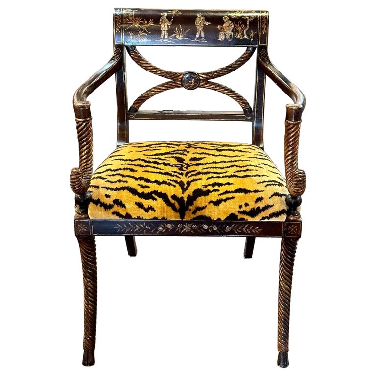 Antique English Regency Chinoiserie Armchair with Scalamandre Tiger ...