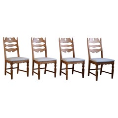 Set of 4 Highback "Razorblade" Chairs in Oak & Bouclé, Henning Kjærnulf, 1960s