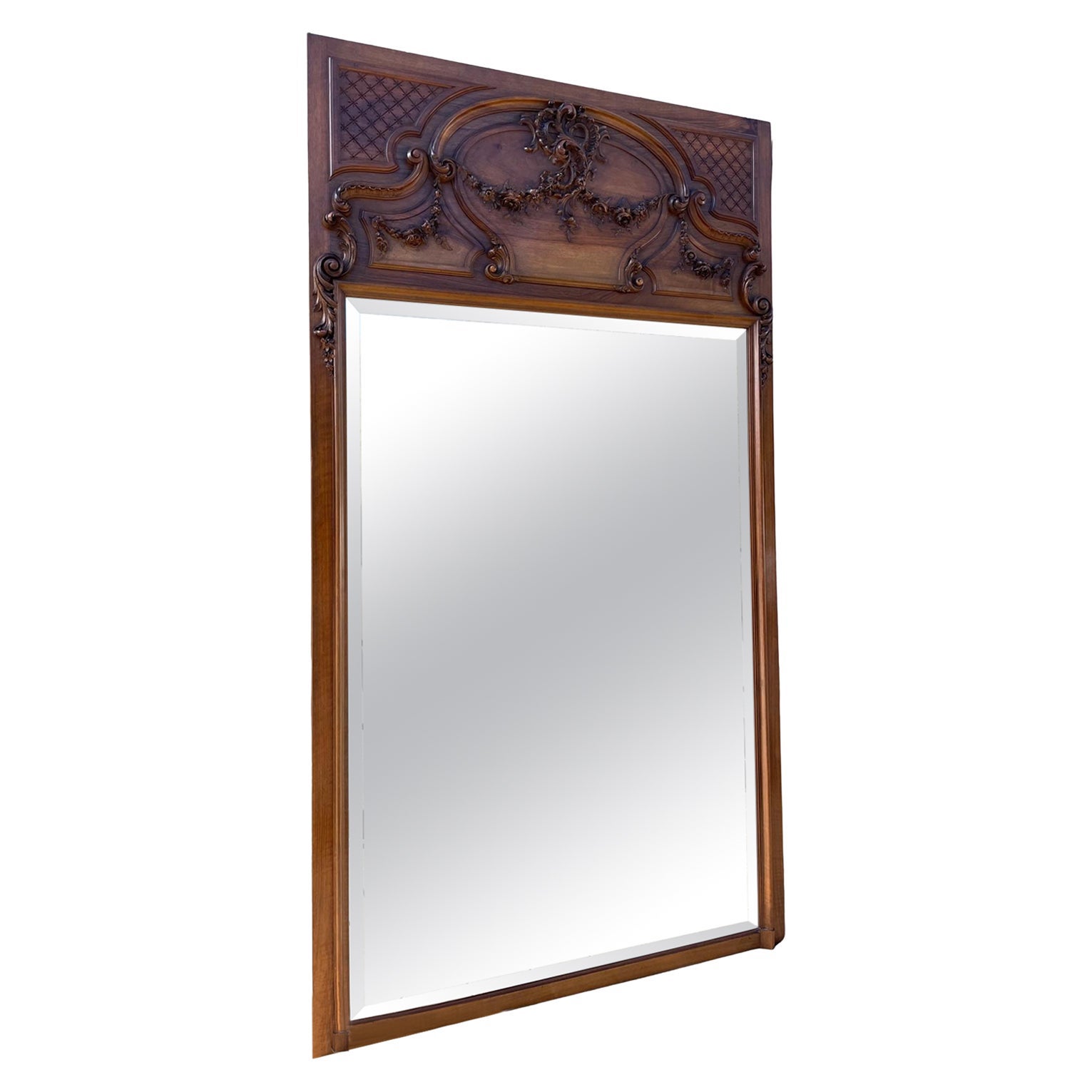 20th Century French Louis XV Walnut Style Large Mirror, 1900s For Sale