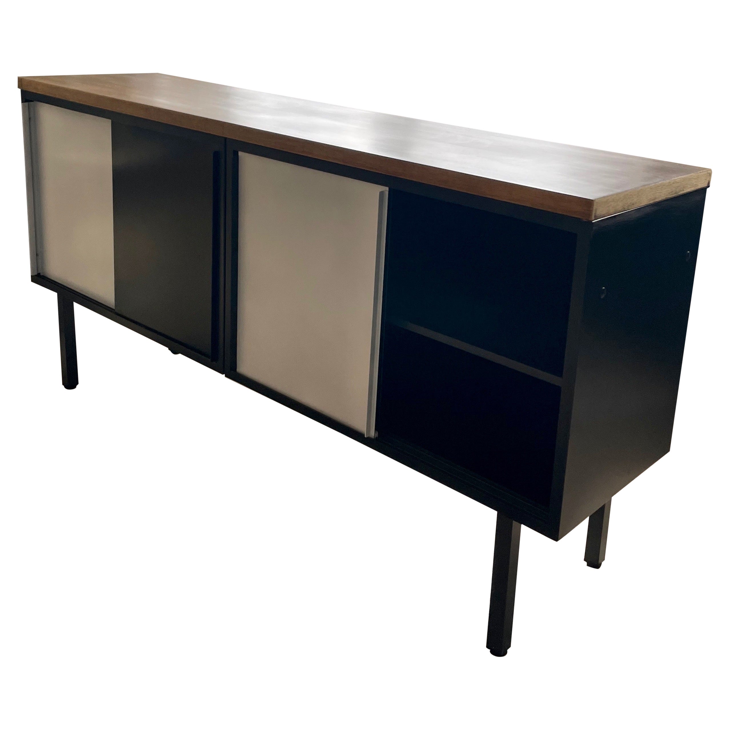 Sideboard with Black and White Metal Sliding Doors by Cees Brackman, Netherlands For Sale