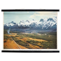 Highway at the Rocky Mountains Vintage Mural Pull-Down Landscape Wall Chart 