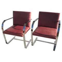 Used Midcentury Knoll Mies Van Der Rohe Brno Stainless Steel Flat Bar Chairs-Pair