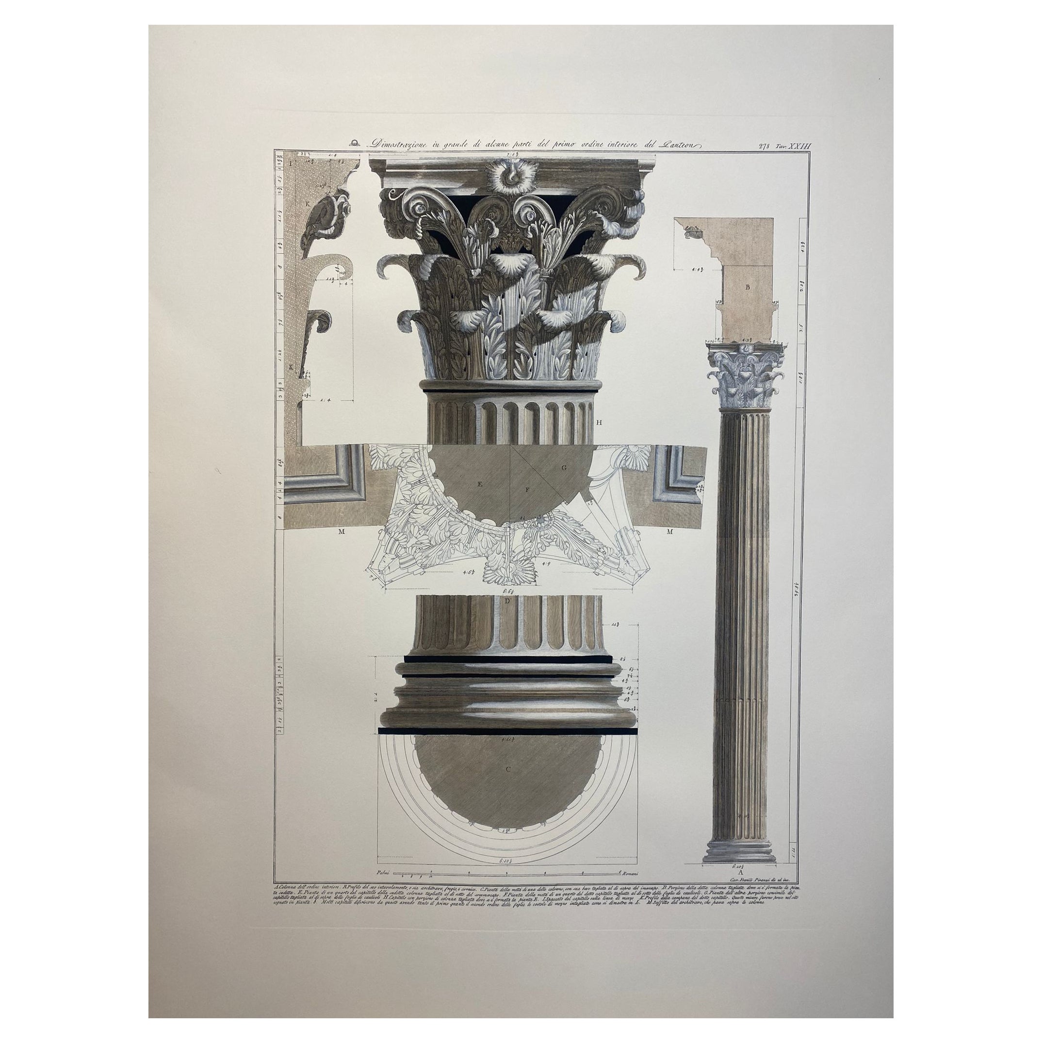 Italian Contemporary Hand Painted Print Pantheon Architectural Drawing 4 of 4 For Sale