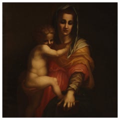20th Century Oil on Canvas Italian Religious Painting Madonna with Child, 1930