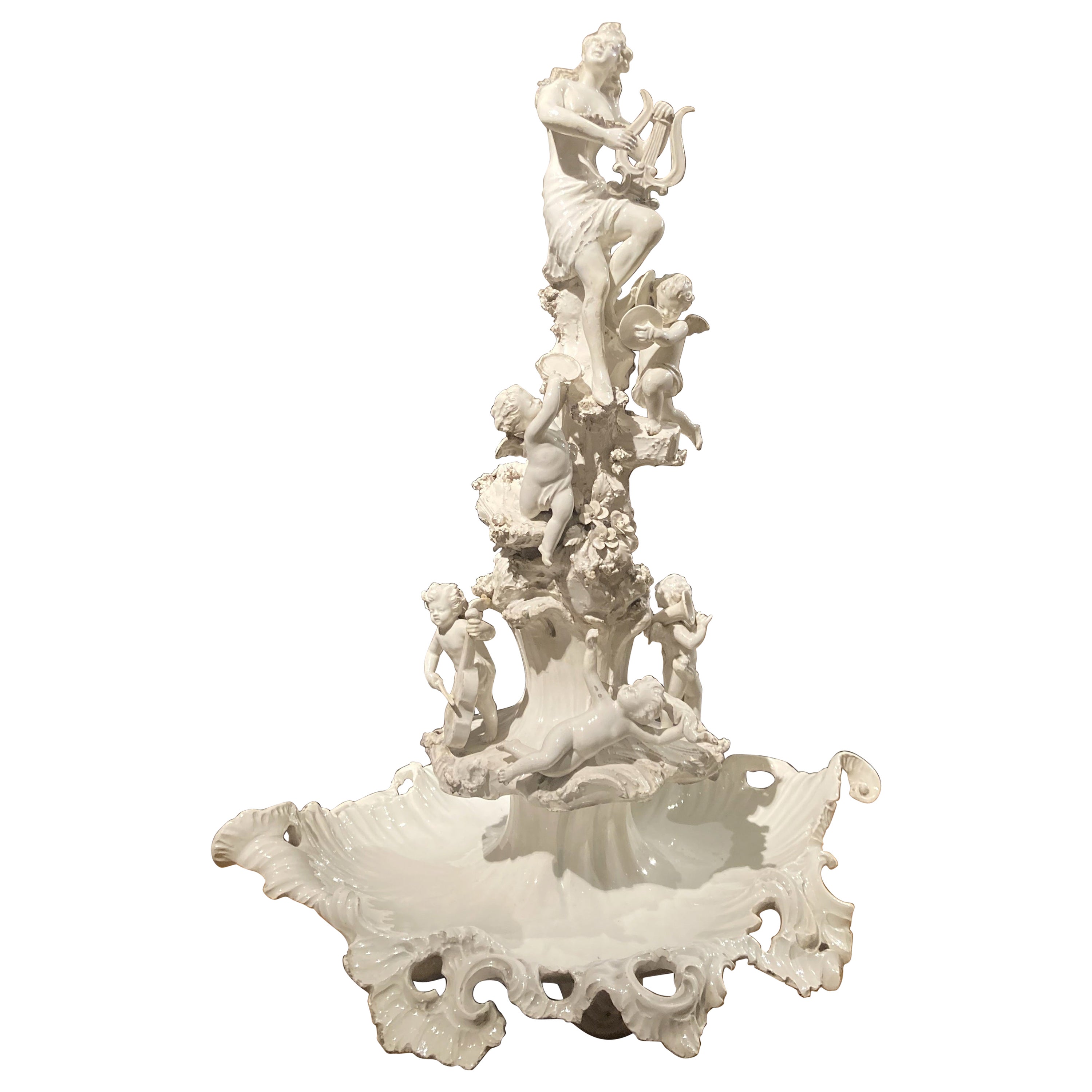 18th Century Italian Capodimonte White Glazez Porcelain Figural Centerpiece For Sale
