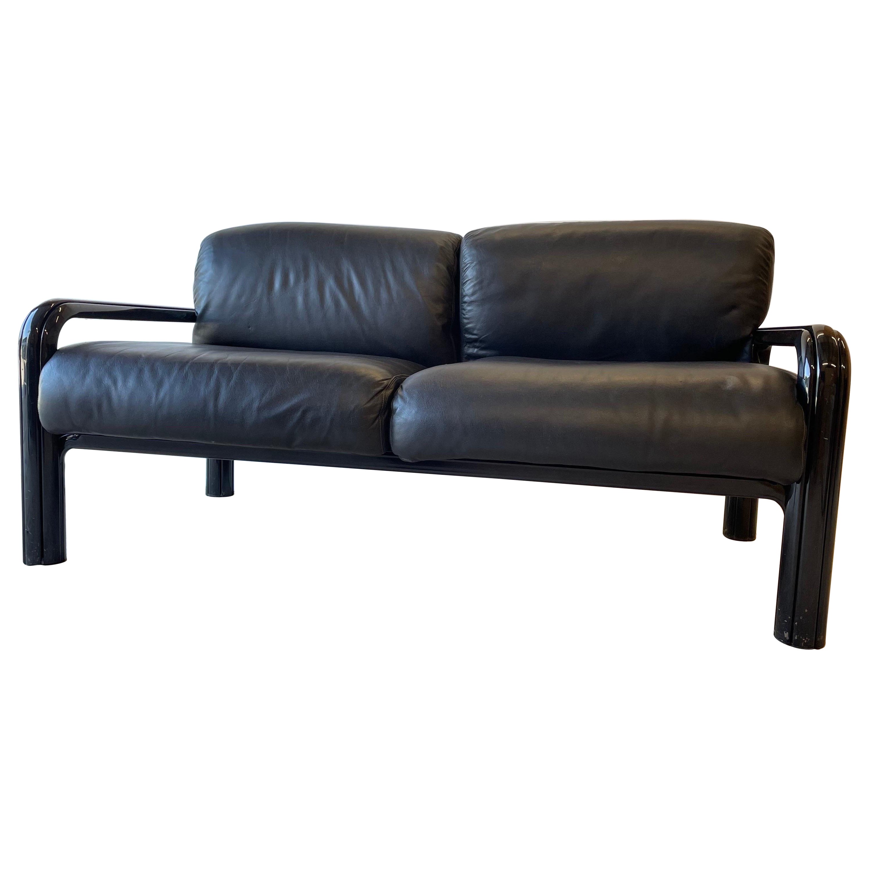 Gae Aulenti Loveseat Für Knoll 1970 Leder Sofa schwarz For Sale