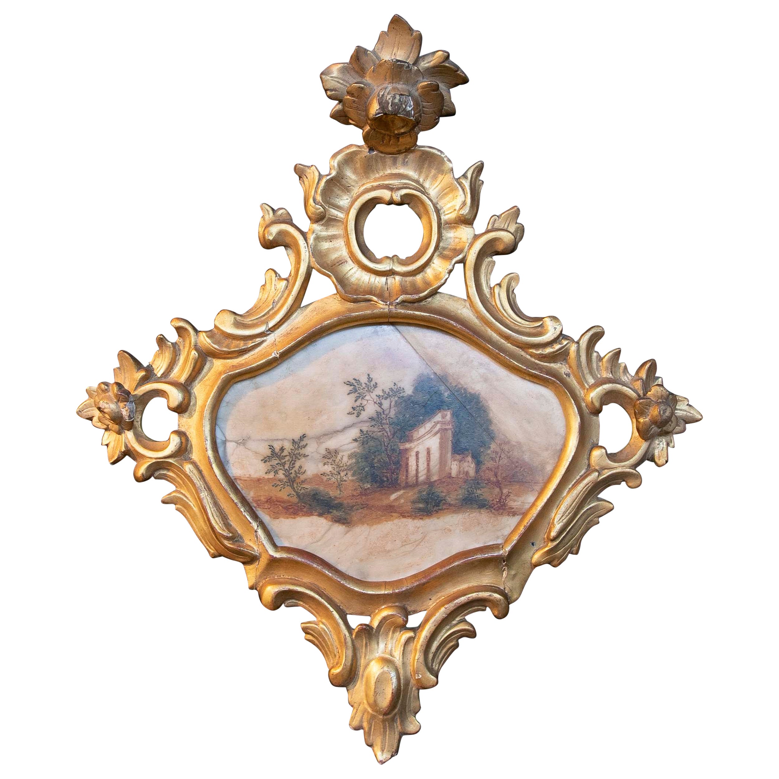 18th Century Italian Hand Painted on Alabaster and Framed Landscape Painting