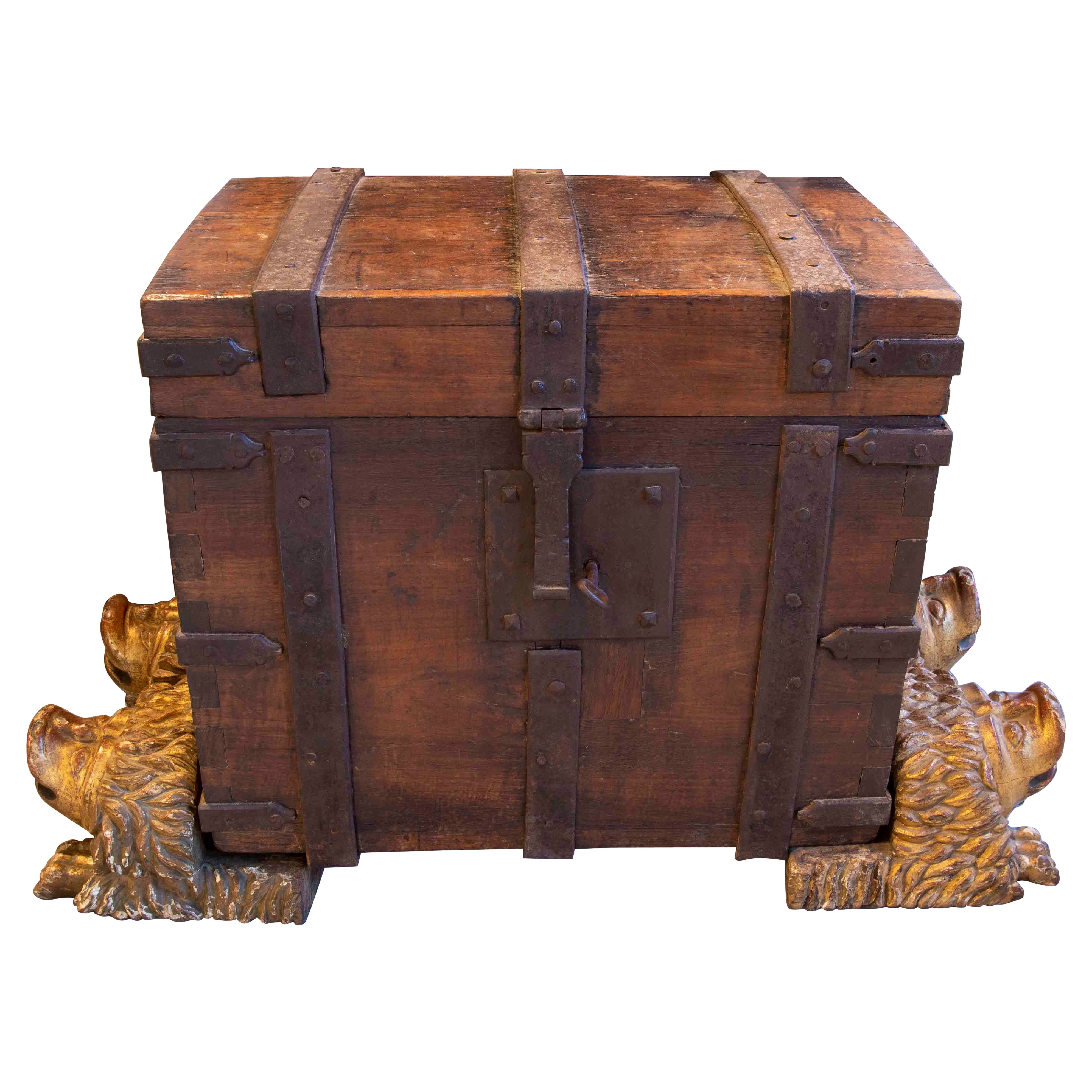 Travel Chest with Original Iron Fittings and Lion Paws