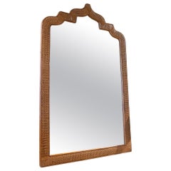 1950s Spanish Wall Mirror with Wooden Frame and Wicker Decoration