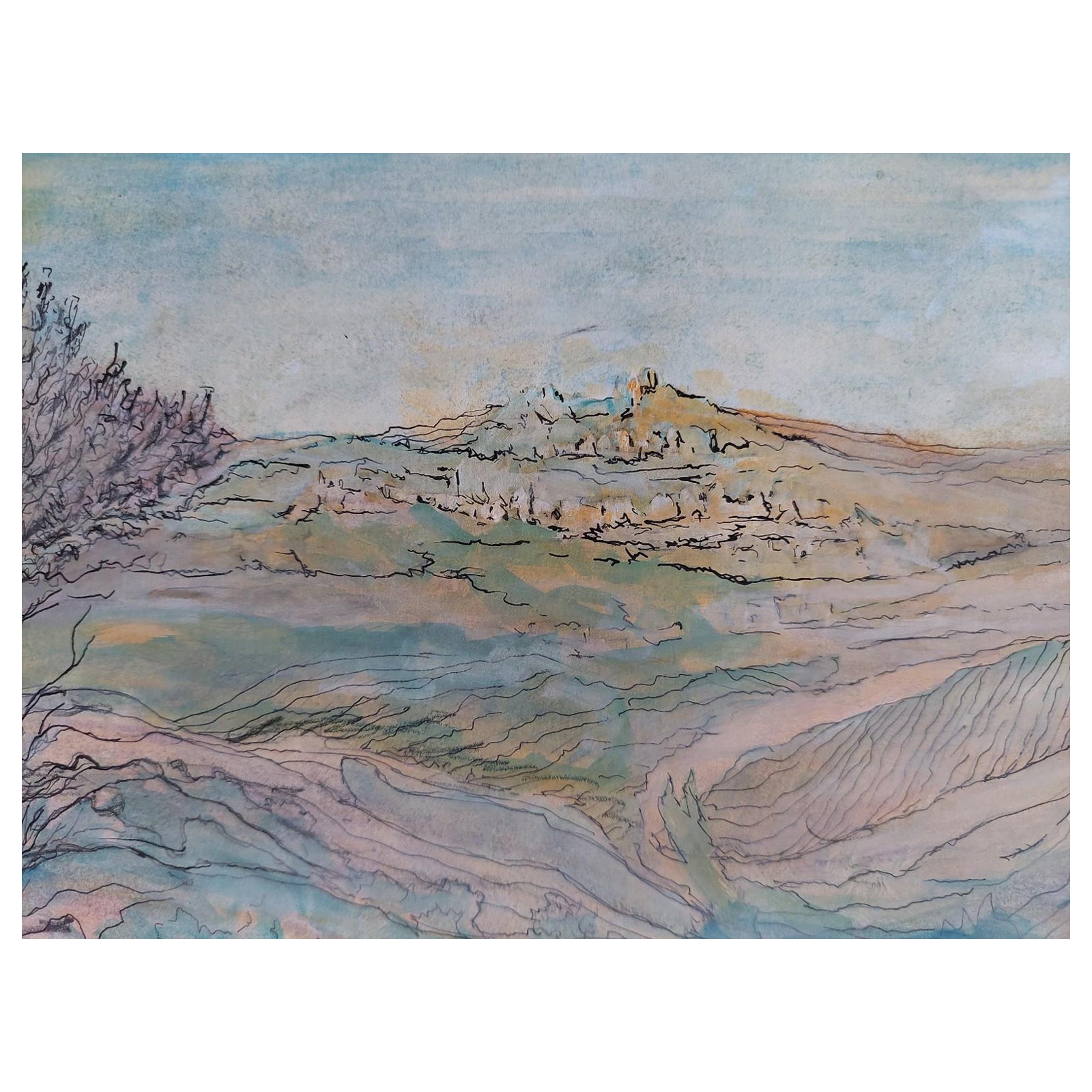 Französisches kubistisches Gemälde des 20. Jahrhunderts, Französische Panoramaansicht im Angebot