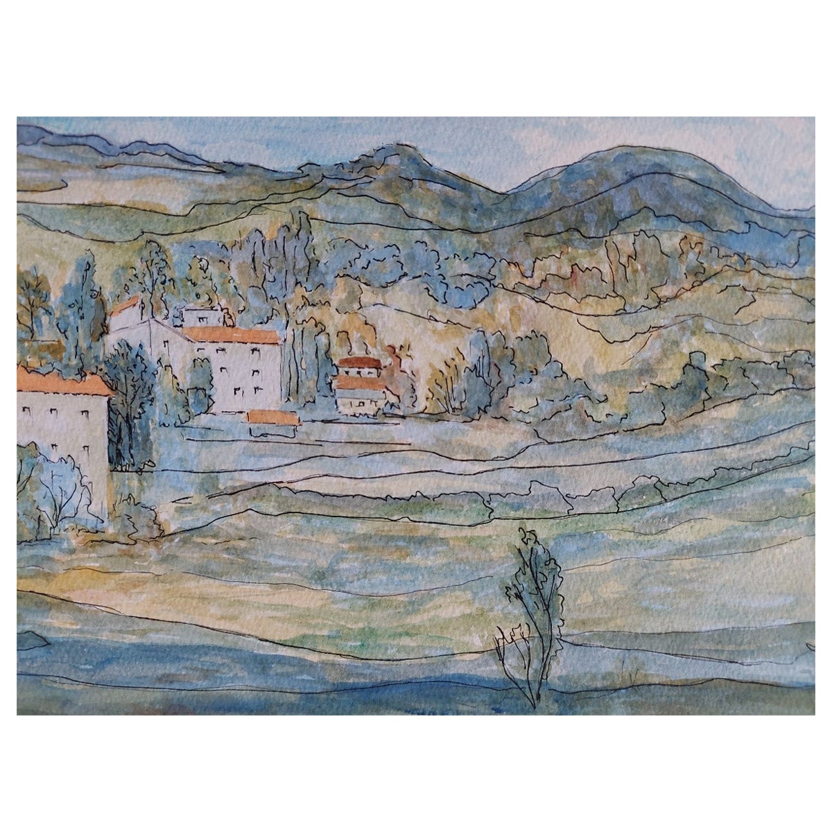 20th Century French Modernist Cubist Painting, French Fields For Sale