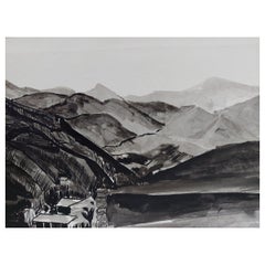 Peinture cubiste moderniste française du 20ème siècle, paysage français En Grisaille