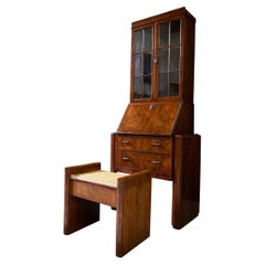 Secrétaire et tabouret en noyer ronce Art Déco par Merryweather Holloway London