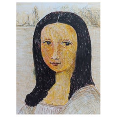 20th Century French Modernist Cubist Painting, Mona Lisa Study 