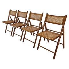 Retro Set of 4 Italian Folding Chairs with Rattan, 1980s