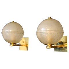 Pair of Sconces in Golden Pulegoso Murano Glass in Barovier Style, Wall Lights