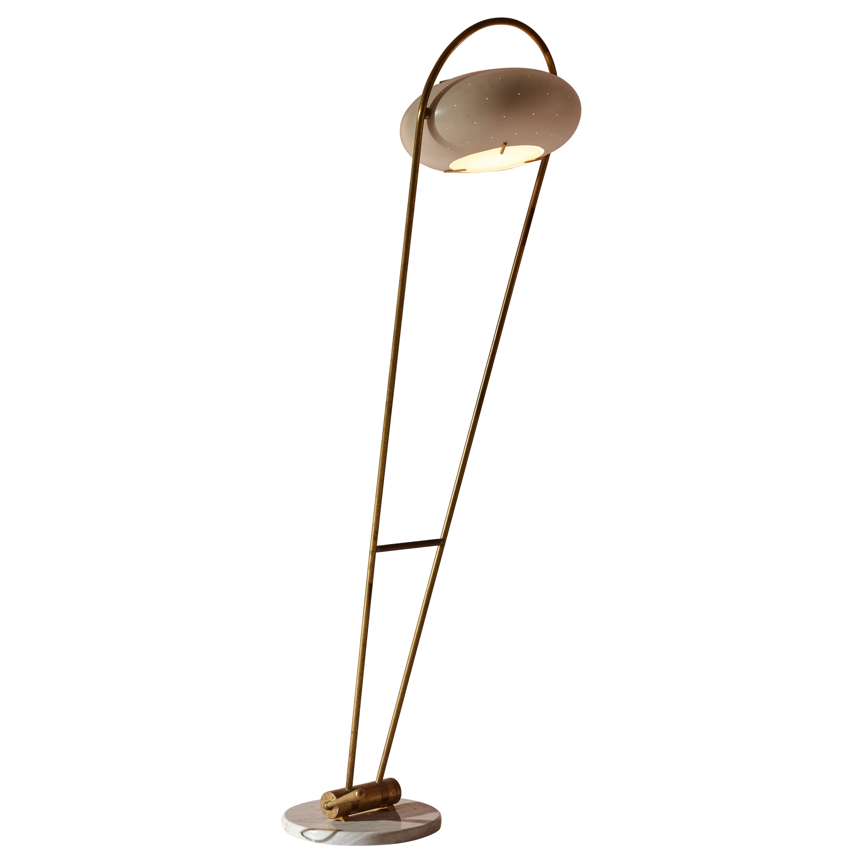 Lampadaire orientable et pivotant Stilux en laiton et marbre, Italie, années 1950