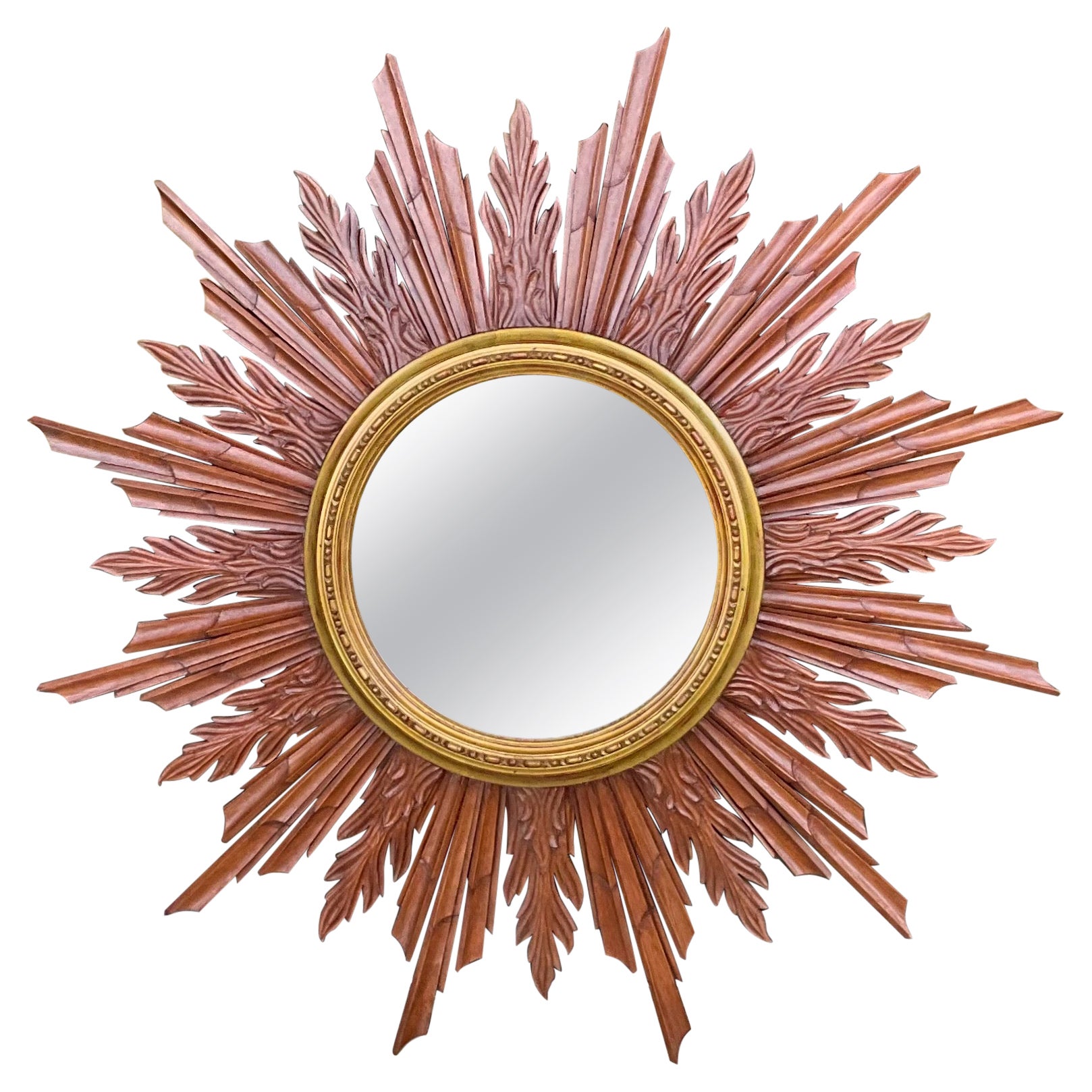 Großer italienischer vergoldeter und vergoldeter Mahagoni-Sonnenschliff-Spiegel des späten 20. Jahrhunderts -37 Zoll