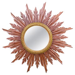 Großer italienischer vergoldeter und vergoldeter Mahagoni-Sonnenschliff-Spiegel des späten 20. Jahrhunderts -37 Zoll