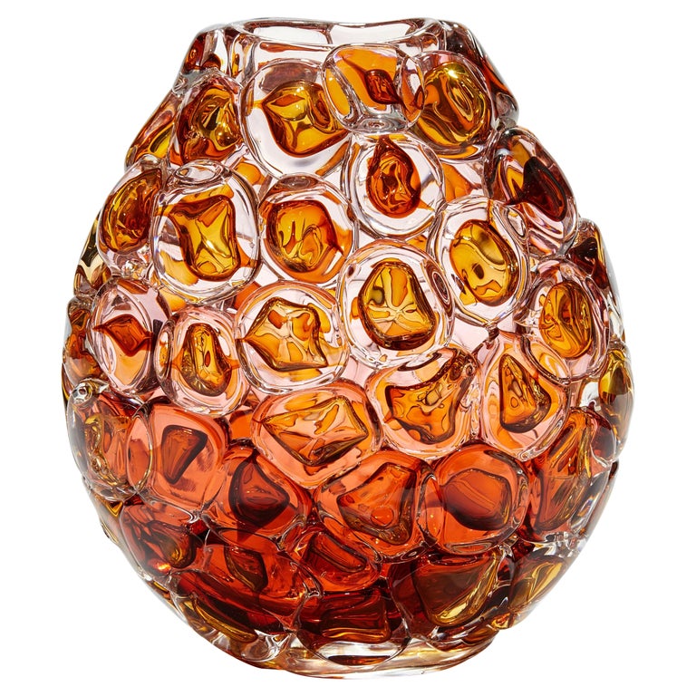 Bubblewrap in Aurora, a Bubble Covered Amber Glass Vase by Allister