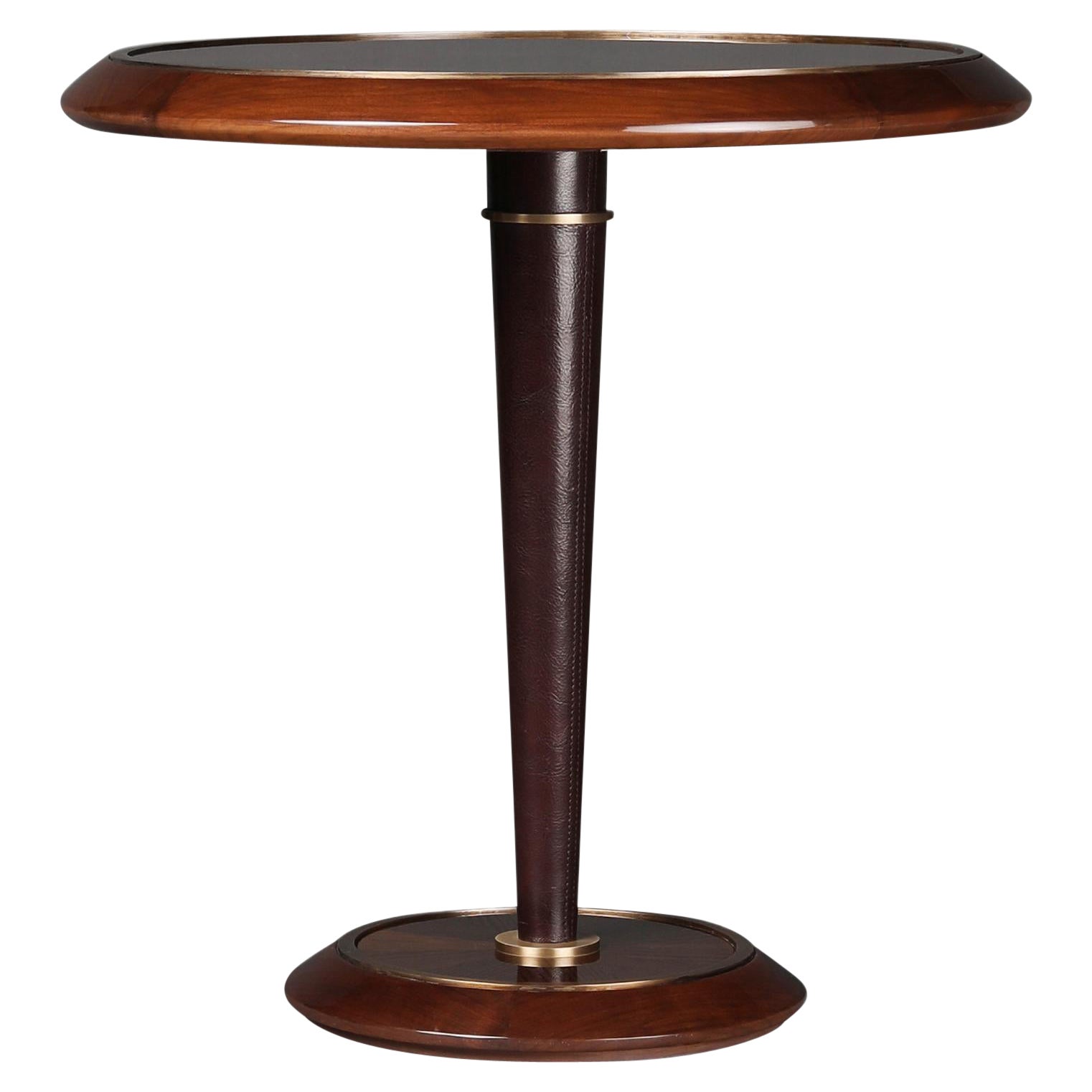 Leather Pedestal Leg Sura Side Table by Madheke For Sale