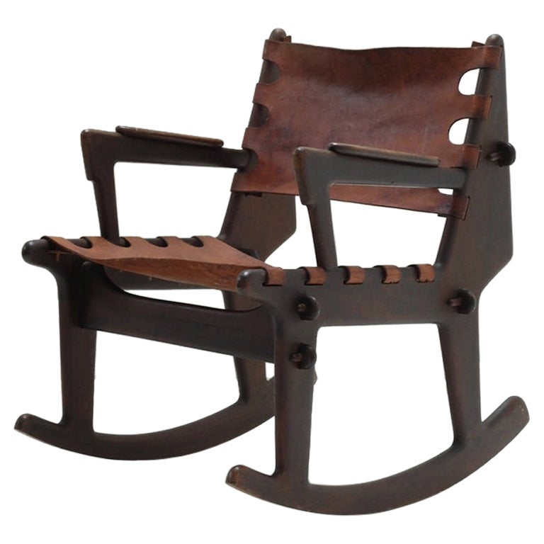 1960's Leather Sling Rocking Chair by Angel Pazmino for Muebles de Estilo For Sale at 1stDibs