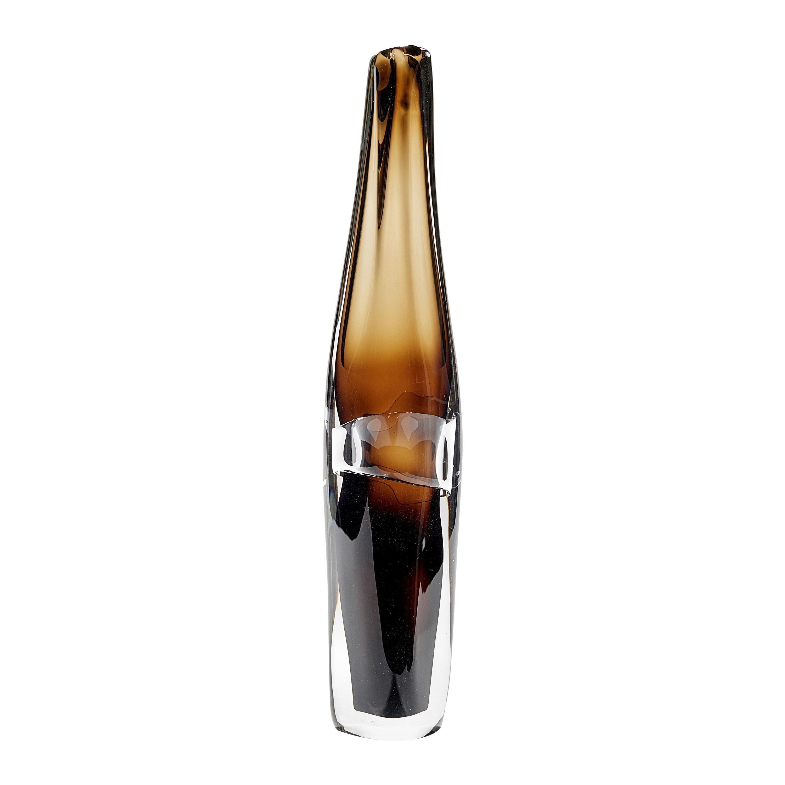 Sommarial in Gold Brown, an Abstract Fluid Hand Blown Glass Vase by Vic Bamforth For Sale