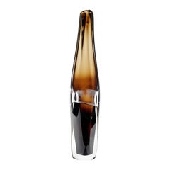 Sommarial in Gold Brown, an Abstract Fluid Hand Blown Glass Vase by Vic Bamforth