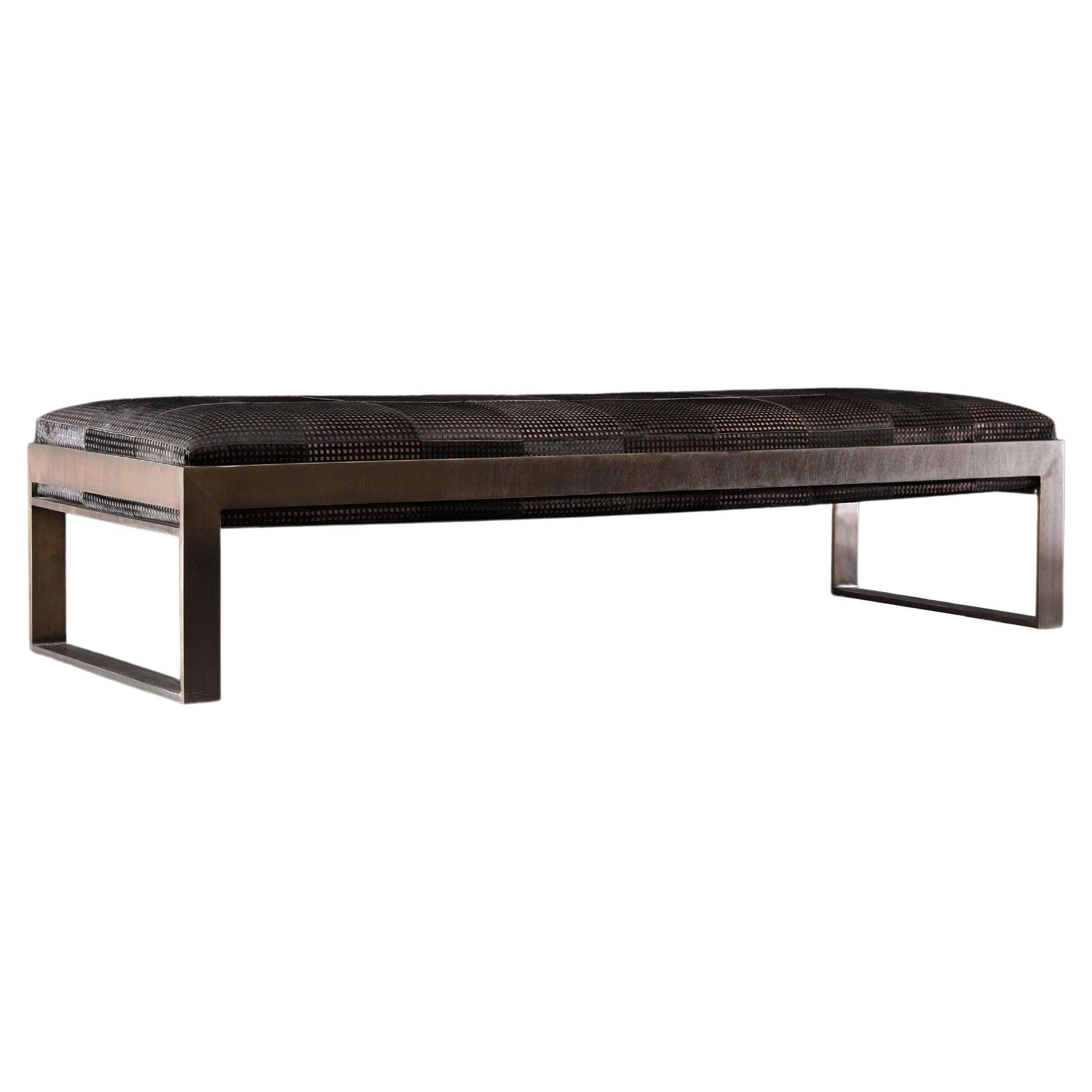 Etched Hair-On Upholstery Jacob Bench by Madheke For Sale