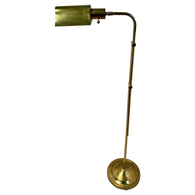 Mid Century Adjustable Brass Pharmacy Floor Lamp For Sale at 1stDibs