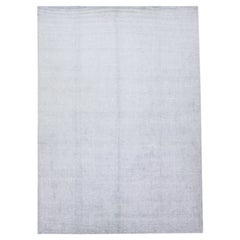 Zeitgenössischer solider grauer handgefertigter Teppich aus Wolle und Seide 