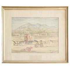 Vintage 1950 "Carriages in Ischia" Oil Painting by Luigi De Angelis, Framed