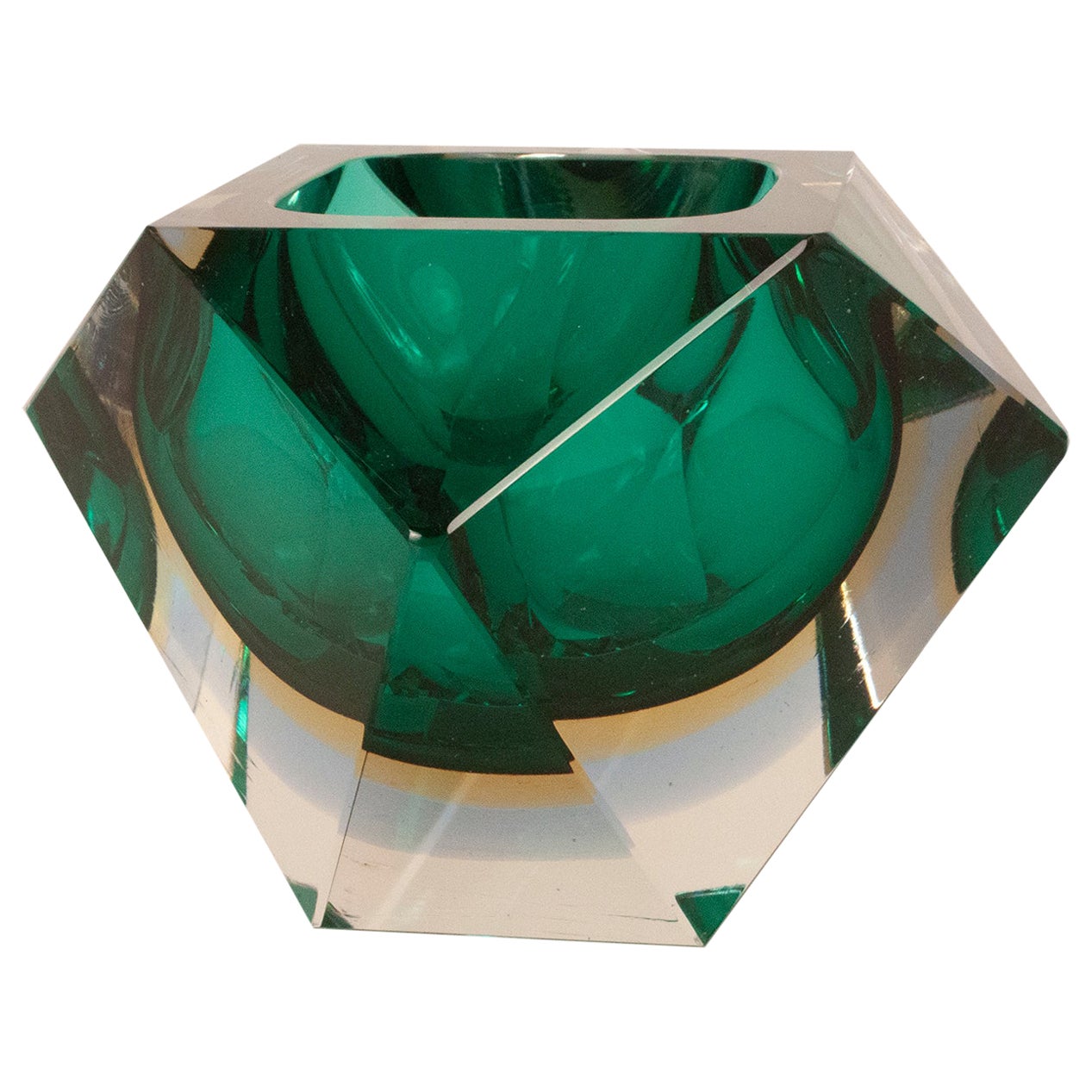 Monumental Huge Italian Diamond Cut Faceted Murano Glass Bowl, Flavio Poli For Sale