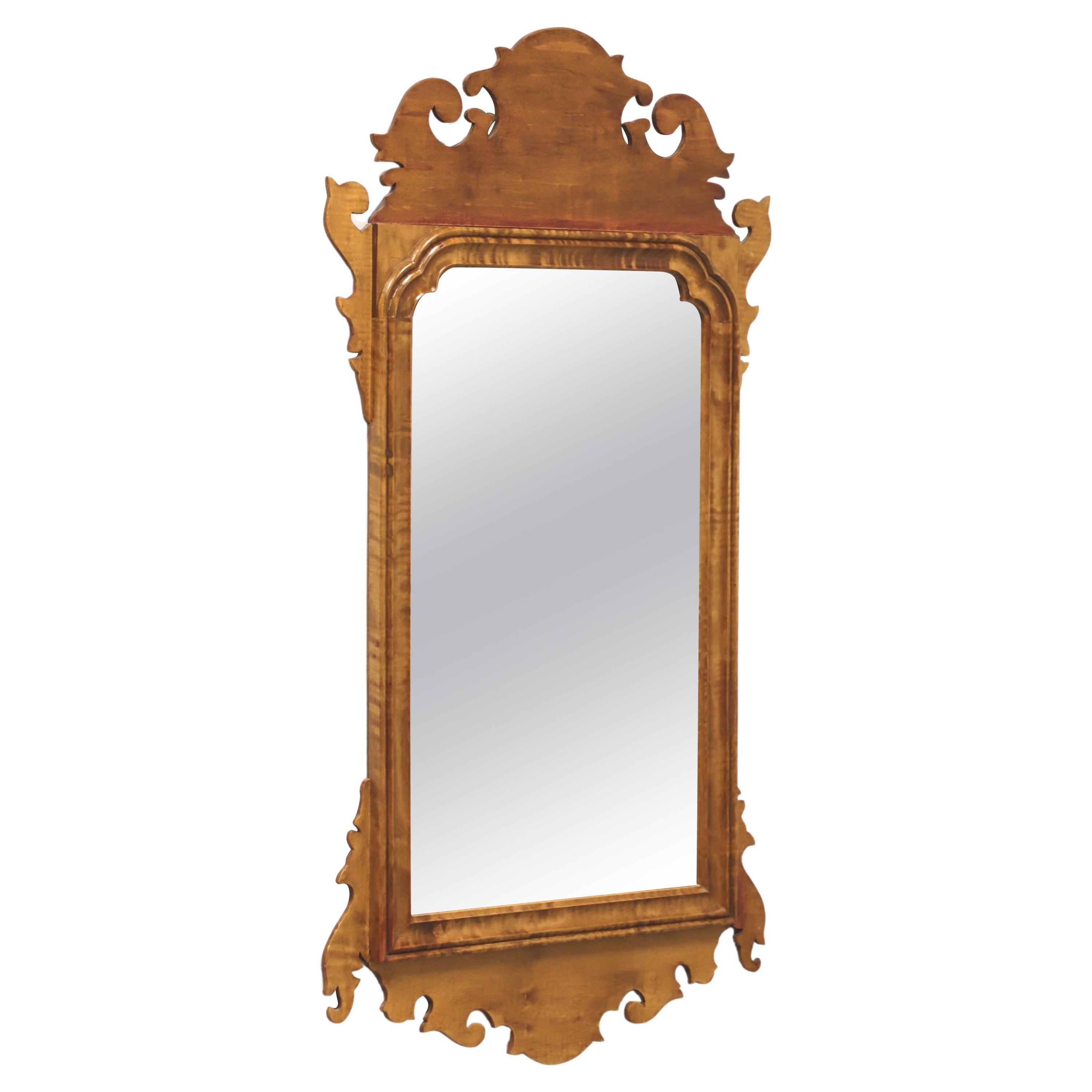 Mid 20th Century Tiger Maple Chippendale Wall Mirror For Sale