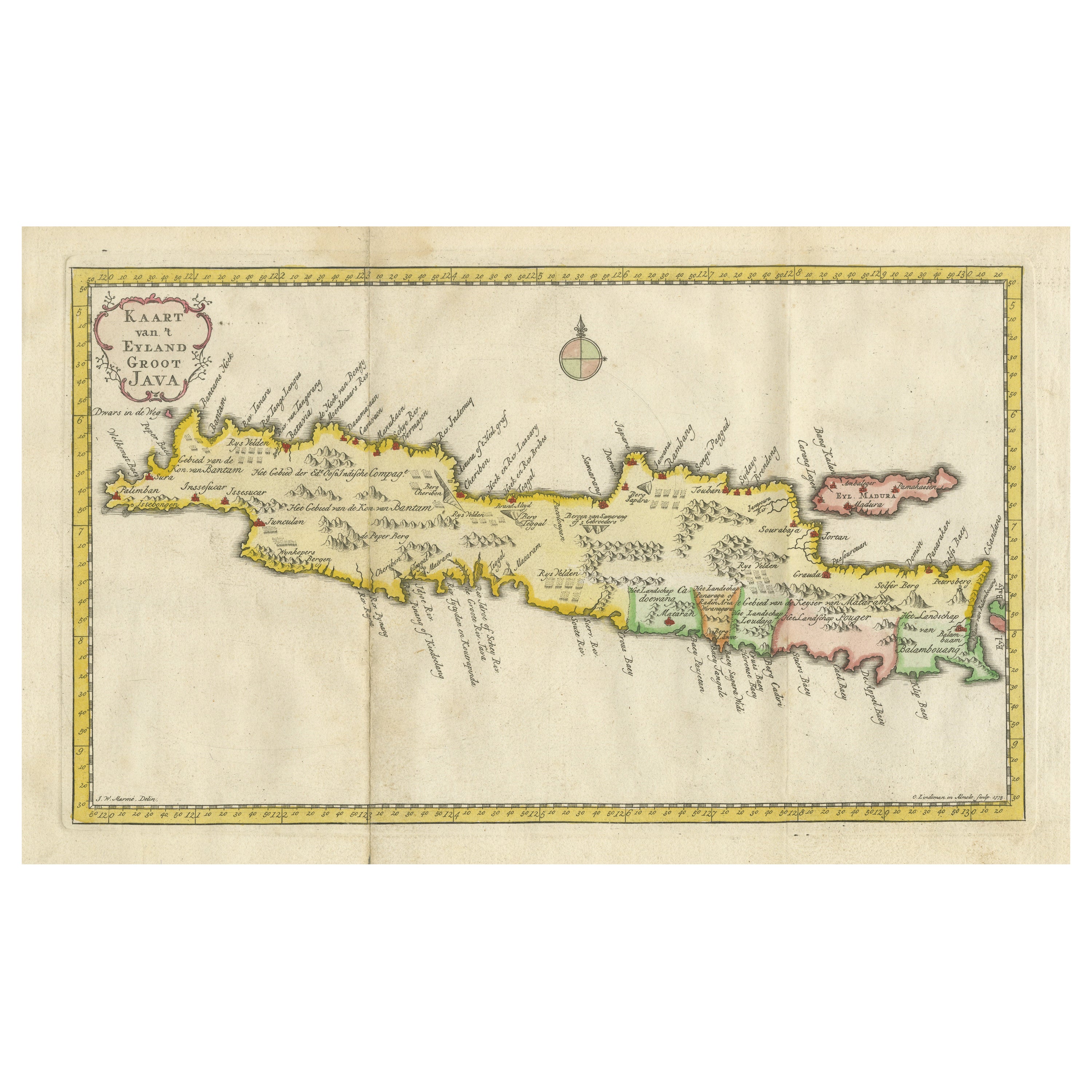 Scarce Antique Map of the Island of Java, Indonesia For Sale