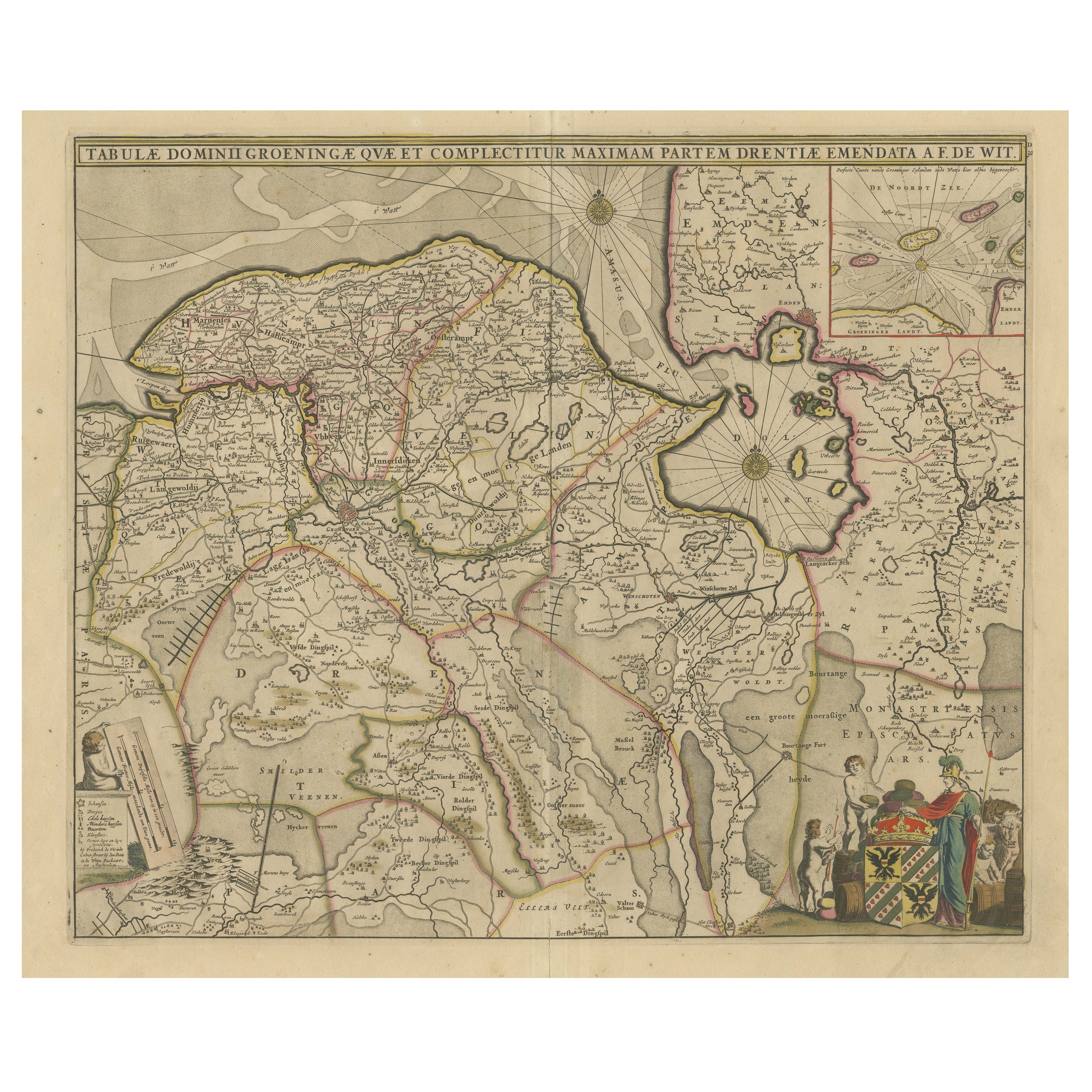 Antique Map of Groningen with Contemporary Hand Coloring For Sale