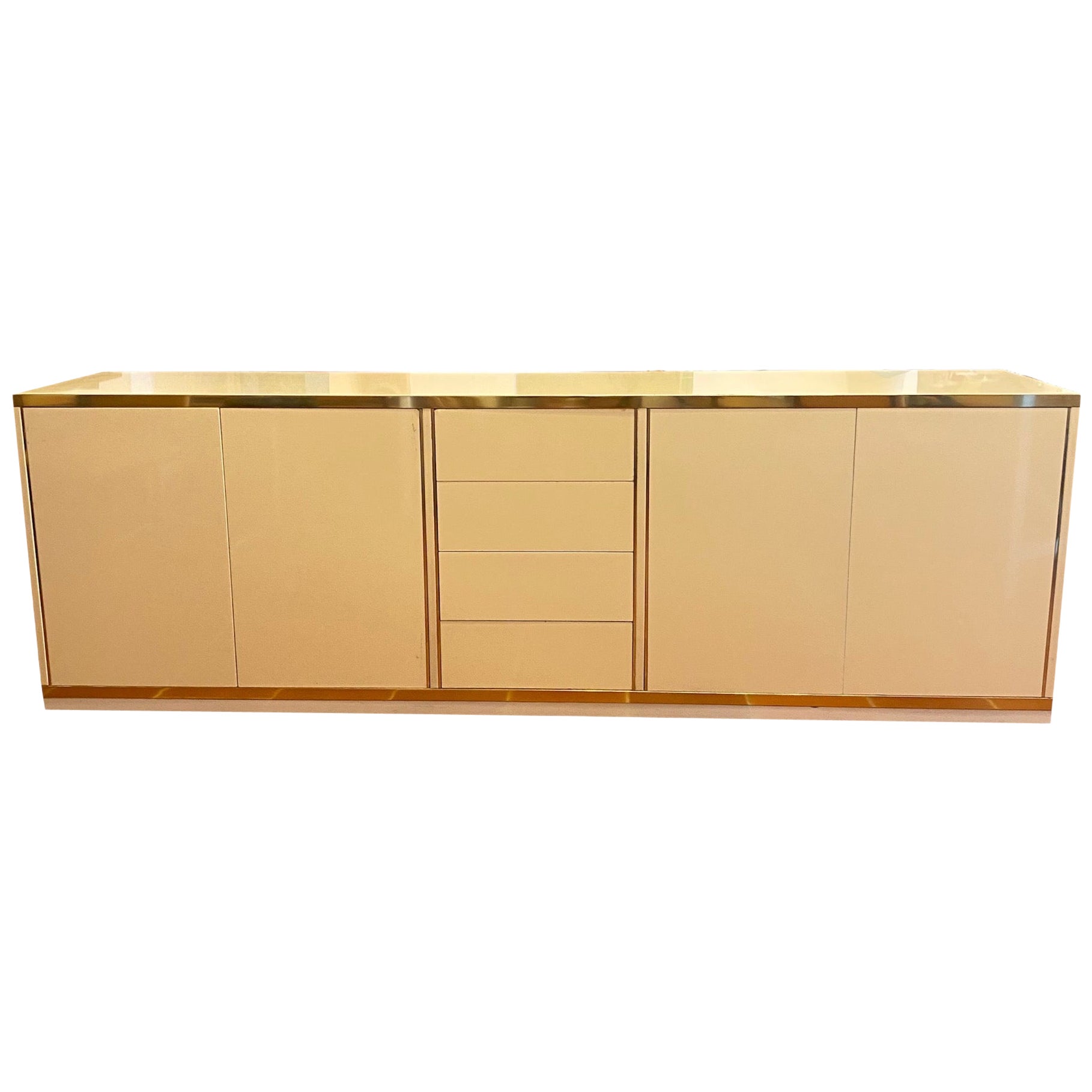 1980s Regency Hollywood Sideboard in Ivory Lacquered Wood