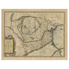 Antique Map of Romania and Bulgaria Centered on the Danube River