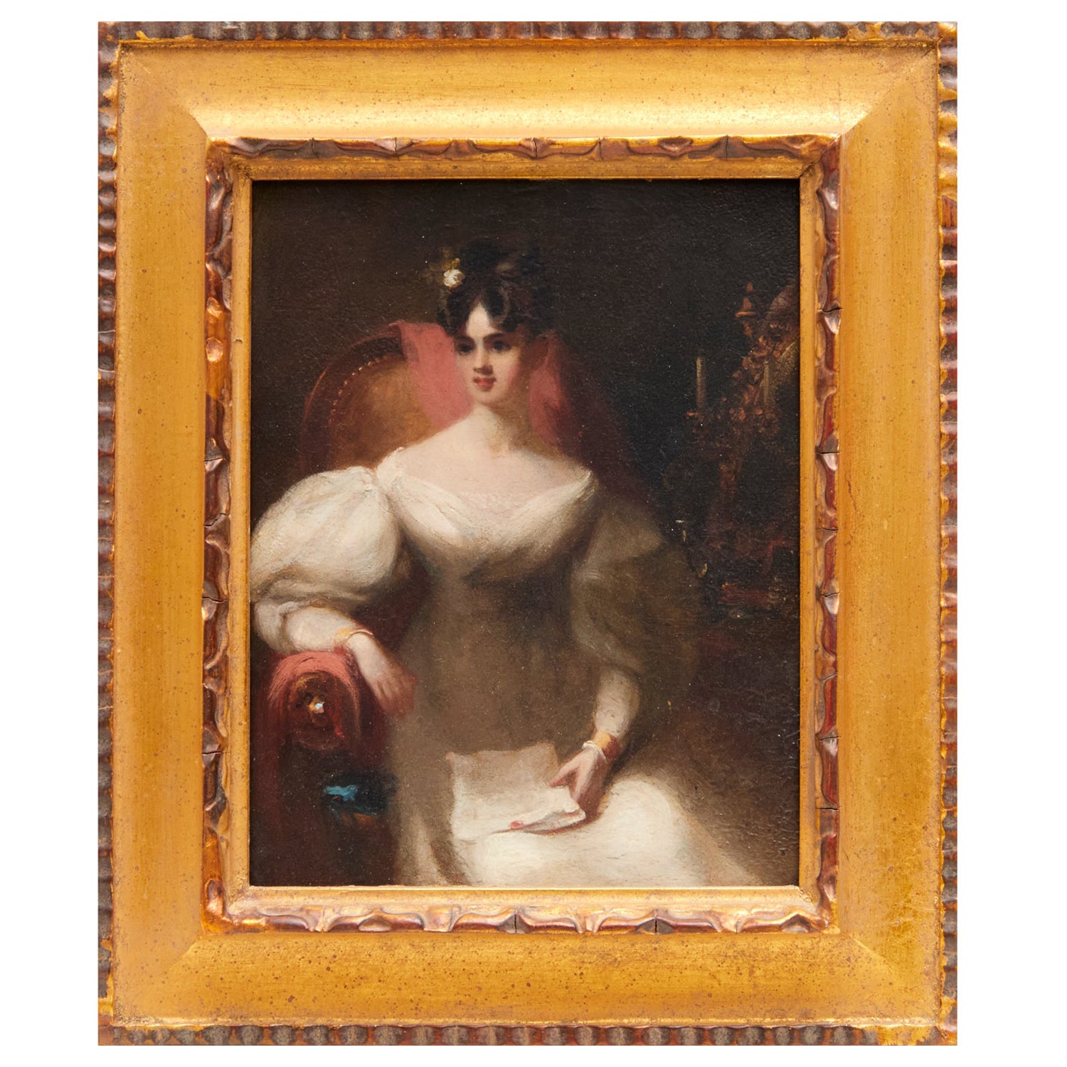 Portrait de jeune femme du 19ème siècle à la manière de George Chinnery (anglaise), huile sur panneau en vente