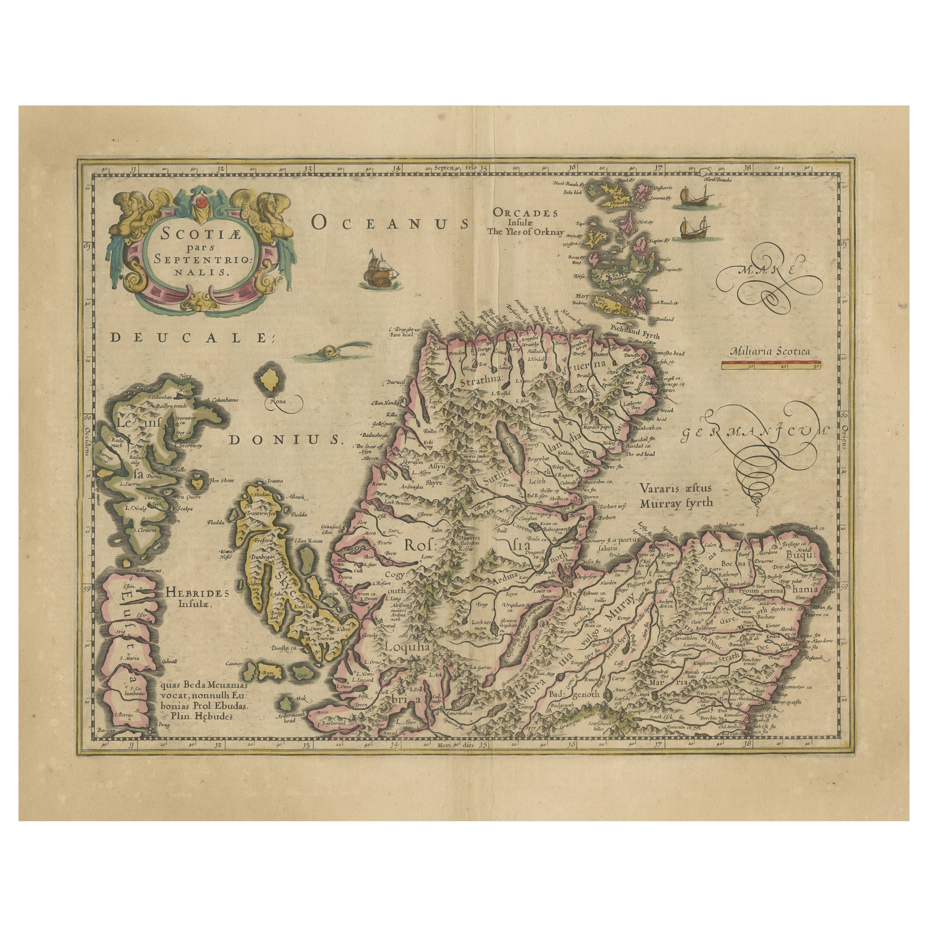 Original Antique Map of the Northern Part of Scotland, circa 1640 For Sale
