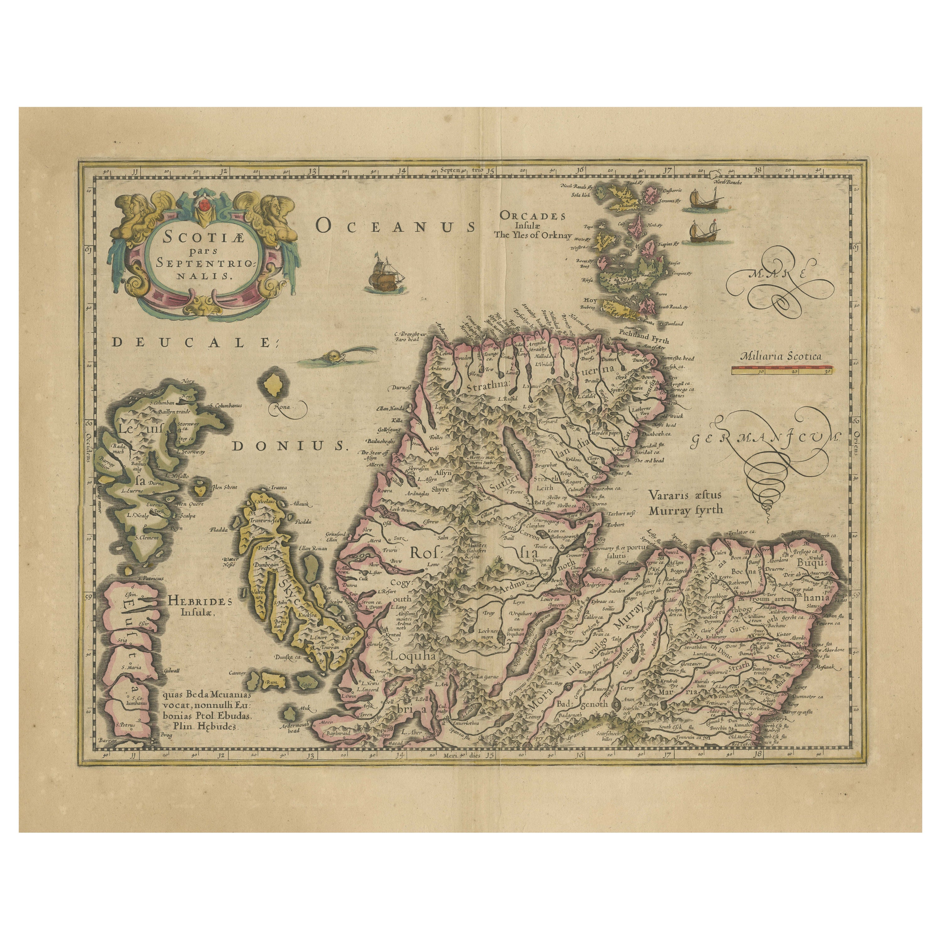 Carte ancienne originale de la Part One de l'Ecosse, circa 1640